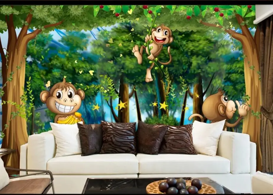 Beždžionė Žalia Miško Sienos Popieriaus Freskos Gyvenimo Kambario Sienos Meno Lipdukai, Sienų danga 3d Foto Tapetai Freskomis Sienos Popieriaus Ritinio