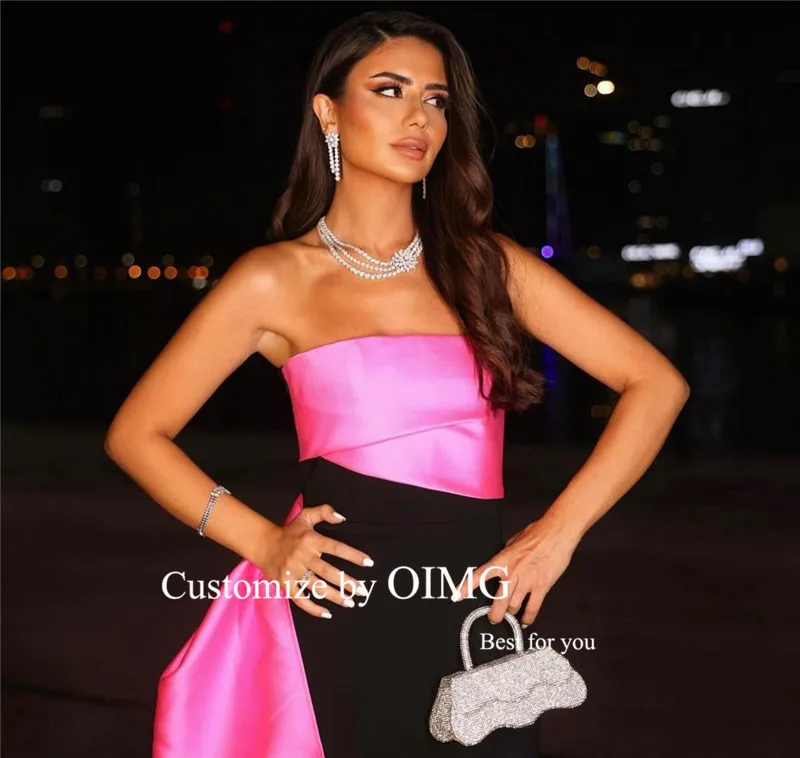 Paprastas Pink Ir Black Satin Ilgos Vakarinės Suknelės Stebėjimo Saudo Arabų Moterų Oficialią Šalies Prom Chalatai Ypatinga Proga-Dres