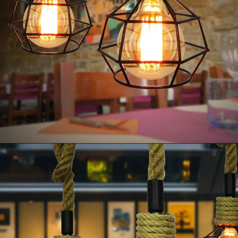kūrybos šviesą kanapių virvė pakabukas lempa, restoranas, kambarių virvę šviesos kambarį koridoriaus morden geležies paukštis narve kabo žibintai