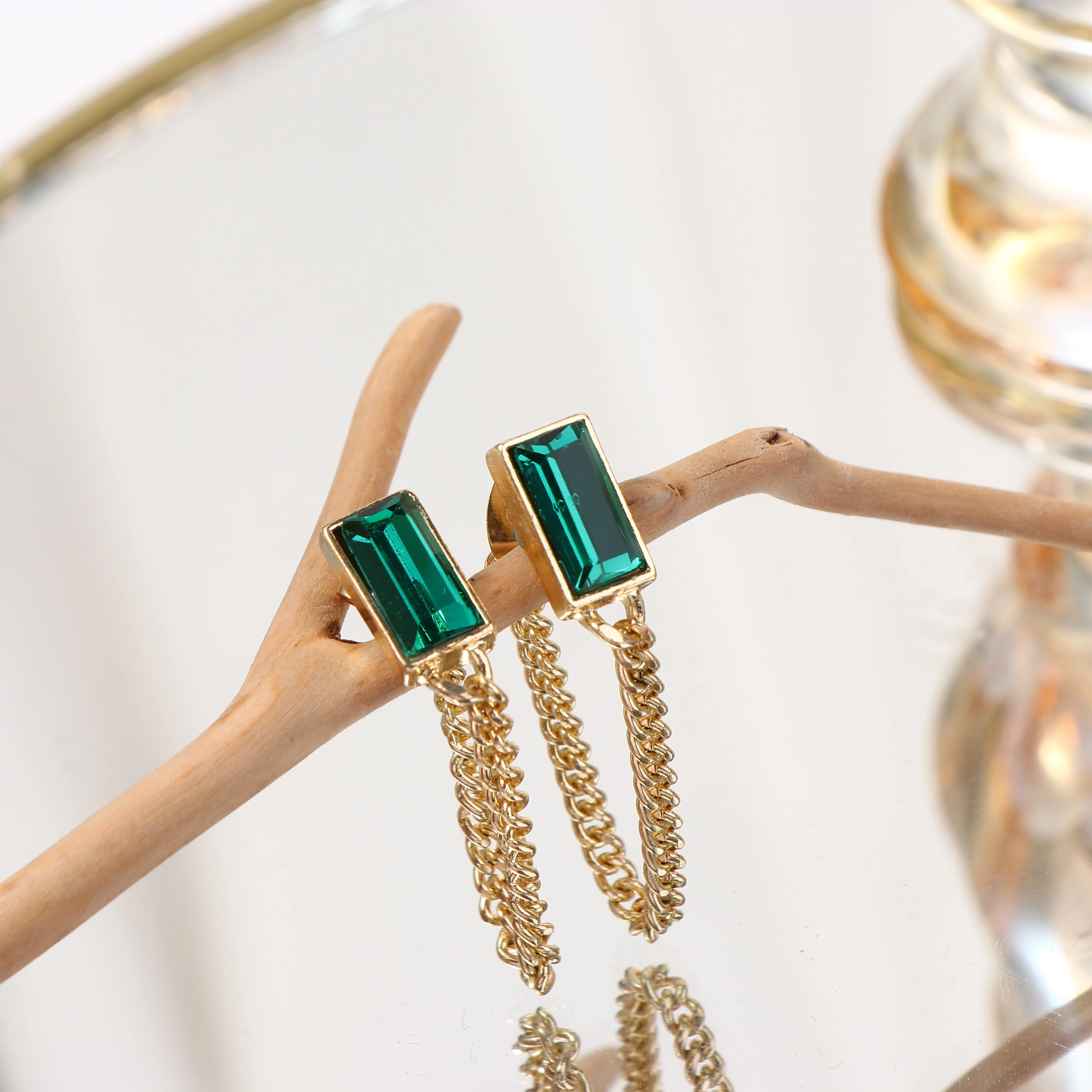 Korėjos Naujas Elegantiškas Green Crystal Derliaus Grandinės Kutas Lašas Tabaluoti Auskarai Moterims, Metalo Auskarai Mergaites, Šaliai, Papuošalai