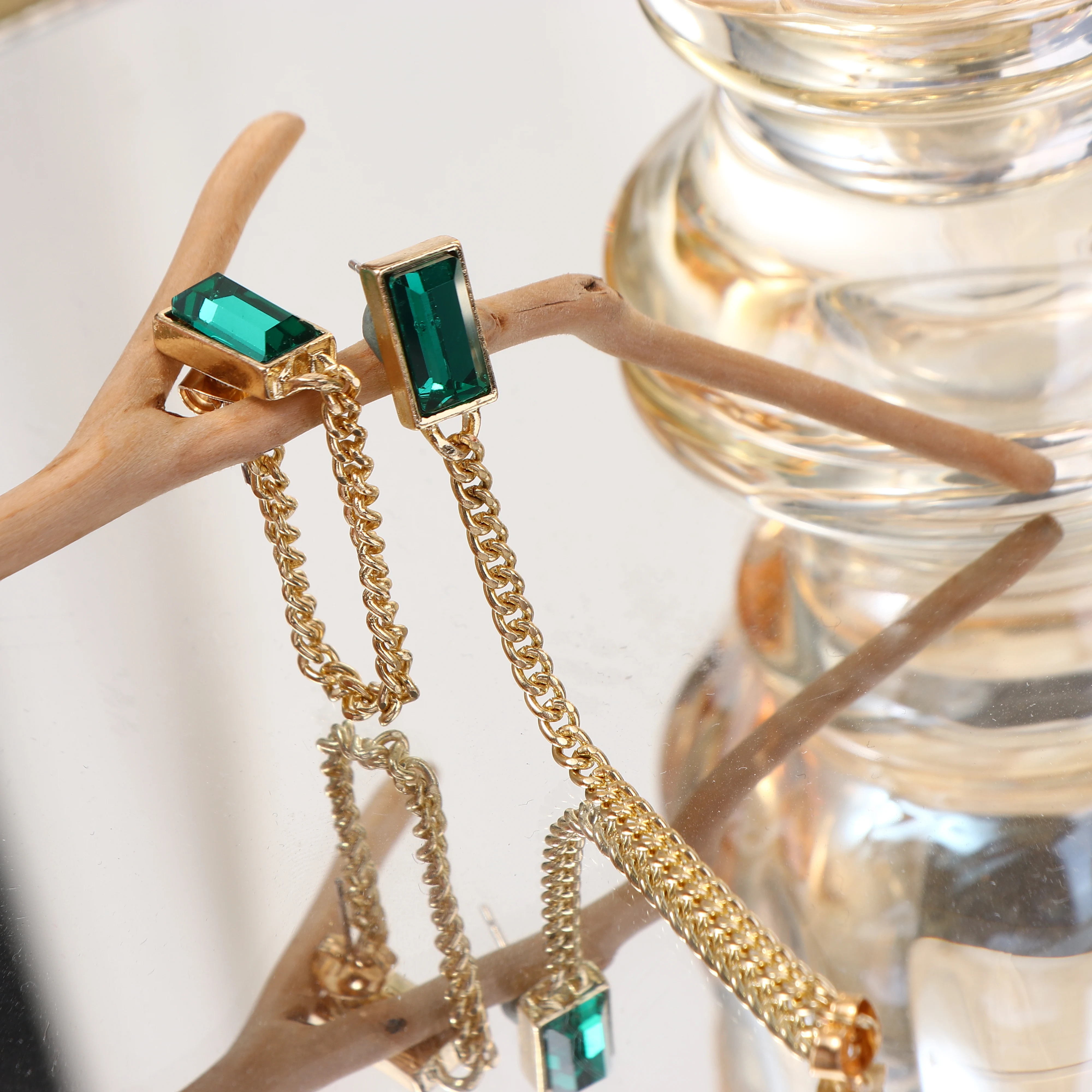 Korėjos Naujas Elegantiškas Green Crystal Derliaus Grandinės Kutas Lašas Tabaluoti Auskarai Moterims, Metalo Auskarai Mergaites, Šaliai, Papuošalai