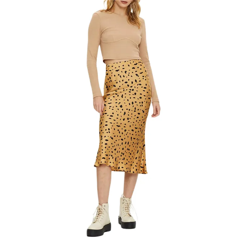 Elegantiškas Biuras Ponios Leopardas Spausdinti Aukšto Liemens Sijonas Moterims Atsitiktinis-line Satino Sijonas Y2k Estetika Slim Pusė Suknelė Streetwear