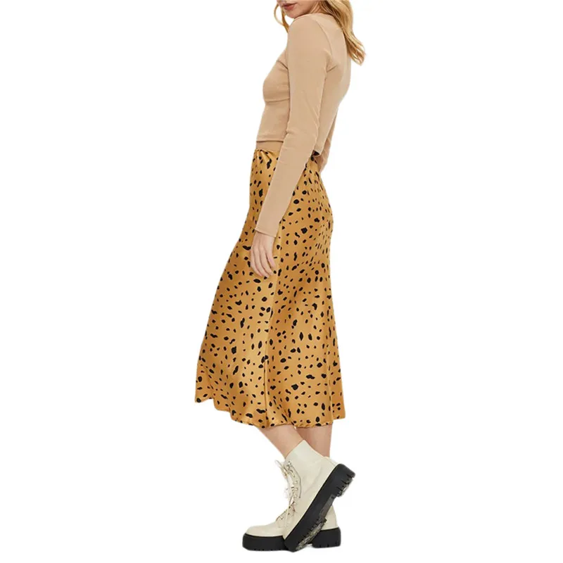 Elegantiškas Biuras Ponios Leopardas Spausdinti Aukšto Liemens Sijonas Moterims Atsitiktinis-line Satino Sijonas Y2k Estetika Slim Pusė Suknelė Streetwear