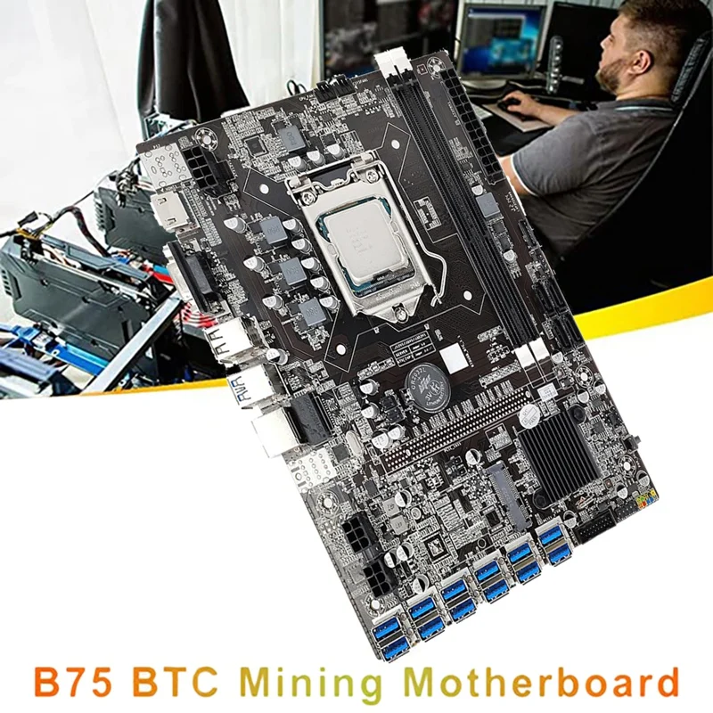B75 12 Kortelę Kasybos Plokštė+G530 CPU+4PIN Į 6PIN Maitinimo Kabelis+SATA Kabelis 12USB3.0(PCIE) Lizdą LGA1155 DDR3 RAM SATA3.0