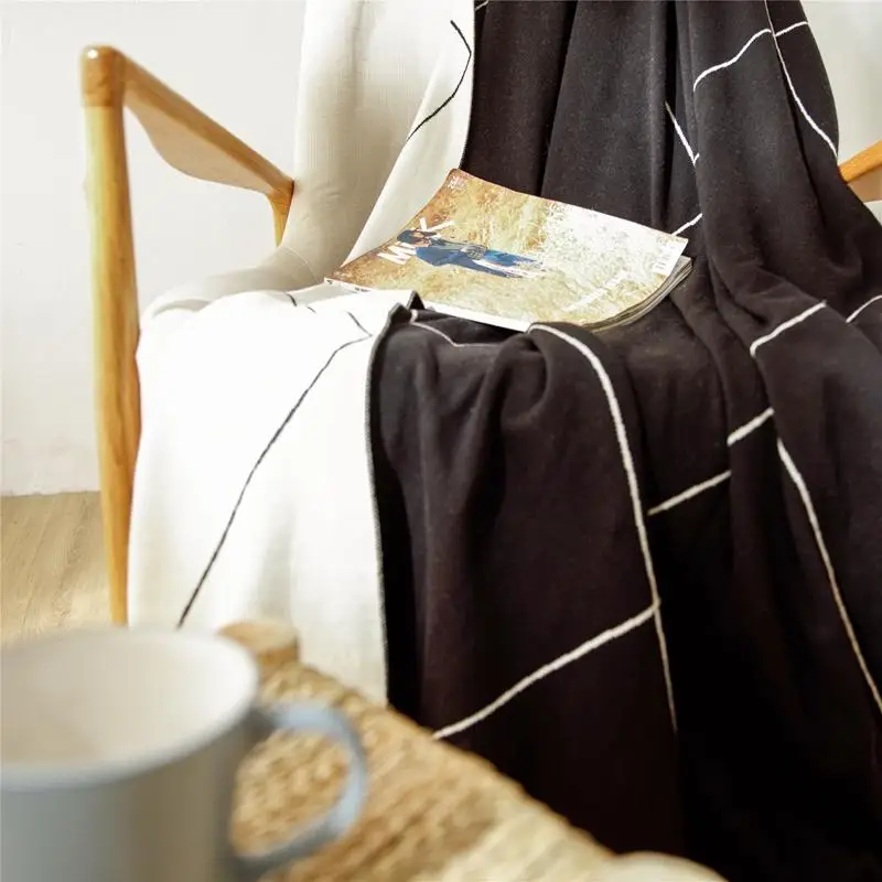 Paprasta Šiuolaikinės Mesti Antklodę, Geometrinės Linijos Modelis Minkštas Puer Medvilnės, Odos draugiškas Sofa-Lova Padengti Antklodė Namų Tekstilės 2 dydis