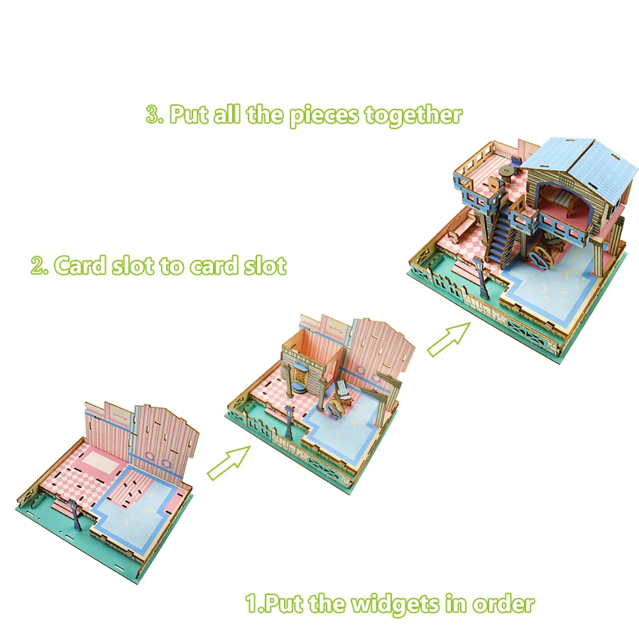 Villa Modelis Medienos Dėlionė 3D Mediniai Žaislai Vaikams 
