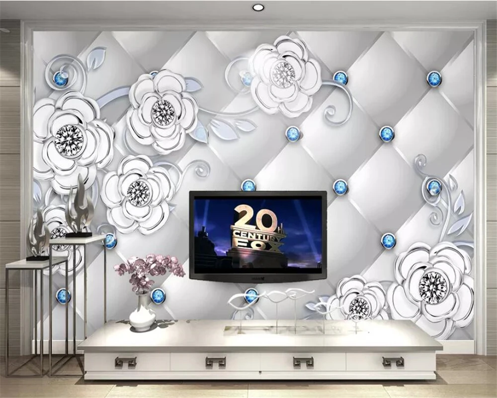 Individualizuotos fono paveikslėlį 3d freskomis stereo prabanga white gold diamond gėlių papuošalai sofa fono sienos dokumentų namų dekoro 3d tapetai