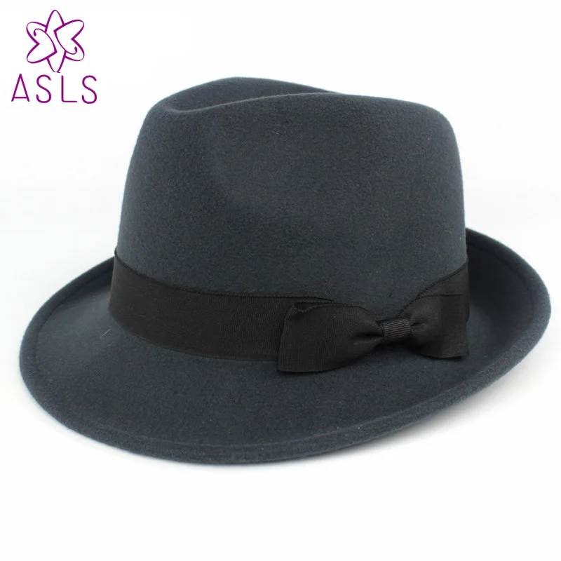 Nauja rudens ir žiemos Vyrų ir moterų vilnonių skrybėlės džentelmenas džiazo skrybėlės juodas lankas juostelės skrybėlės elegantiškas skrybėles