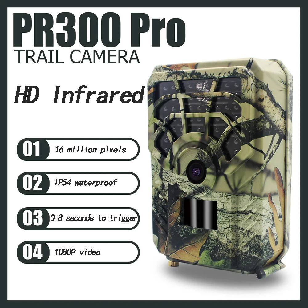 PR300 PRO 16MP HD 1080P Infraraudonųjų spindulių Laukinių gyvūnų Medžioklės Kameros Sekimo Vandeniui Lauko Naktinio Matymo Foto Spąstus Aptikimo vaizdo Kamera