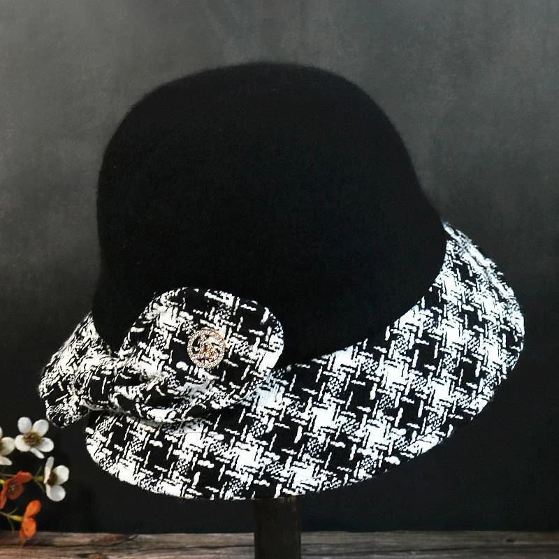 Prekės ženklo mados Fedora elegantiškas pledas rudens ir žiemos ponios vilnos skrybėlę didelis lankas atsitiktinis kibiro kepurę