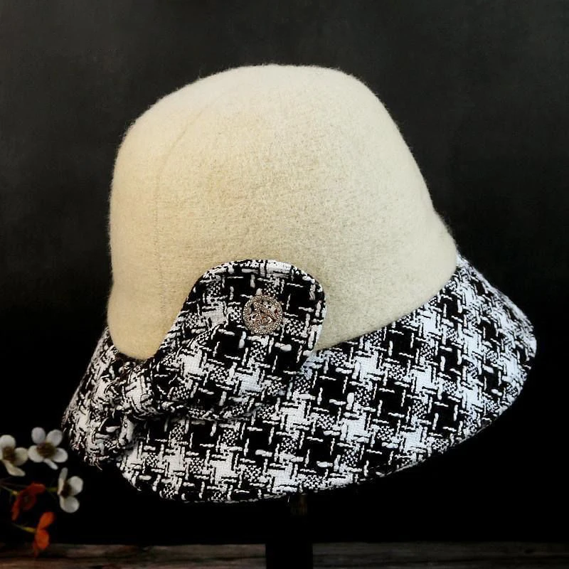 Prekės ženklo mados Fedora elegantiškas pledas rudens ir žiemos ponios vilnos skrybėlę didelis lankas atsitiktinis kibiro kepurę