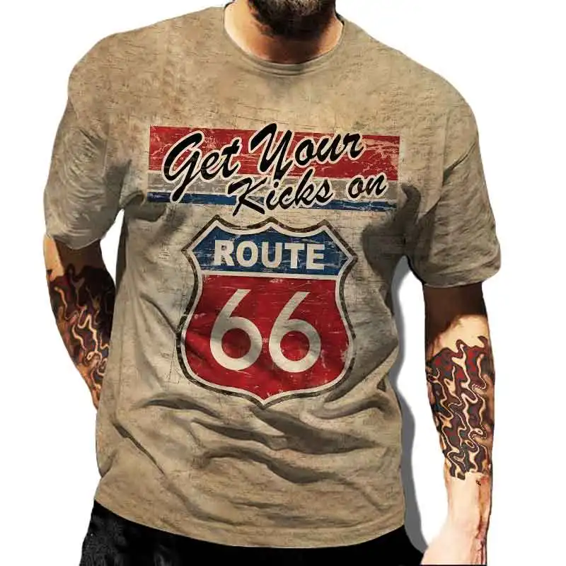 Europos ir Amerikos 66 Gatvės T-shirt Užmiestyje Raidžių 3D Spausdinimo trumparankoviai Nr. 66 Atsitiktinis Stilius, Vasaros, Nauja Mados T-shirt