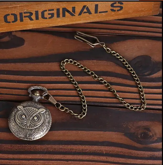 Derliaus bronzos Mados kvarco pelėda vyrų dovana steampunk kaubojus grandinės valandas kišeniniai PO584