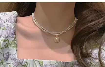 Derliaus baroko stiliaus rūmai Karoliai ~ dvigubo sluoksnio perlų kaklo grandinės mados clavicle grandinės Choker kaklo papuošalai moterų