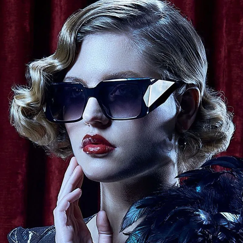 Didelis Rėmas Aikštė Akiniai nuo saulės 2022 Tendencijos Mados Prekės ženklo Negabaritinių Juoda Vintage Lady saulės akinius Dizaineris Retro Atspalviai Oculos UV400