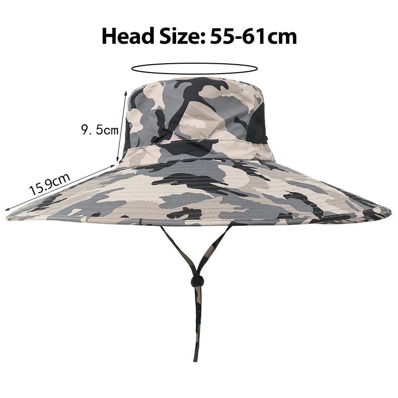 15cm Pločio Kraštų Saulės Skrybėlę Vandeniui Kamufliažas Bonnie Skrybėlę UV Apsauga Lauko Pėsčiųjų Bžūp Quick Dry Paplūdimio Žvejybos Kibirą Skrybėlės