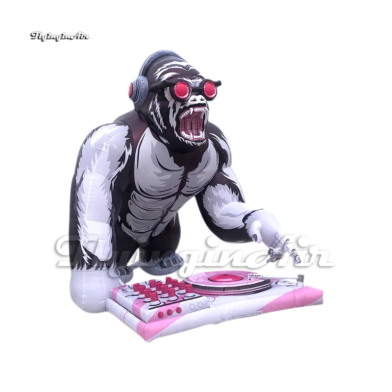 Milžinišką Pripučiamą DJ Gorila Su Ausinių Koncertų Scenos Fone Animacinių filmų Gyvūnų Talismanas Balionas Klubo Šalies Apdaila