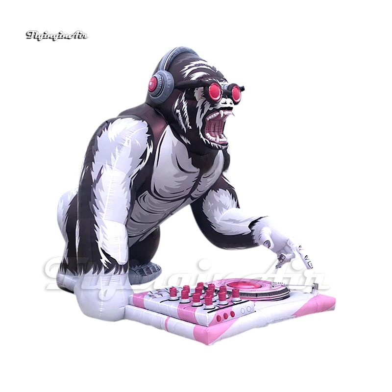 Milžinišką Pripučiamą DJ Gorila Su Ausinių Koncertų Scenos Fone Animacinių filmų Gyvūnų Talismanas Balionas Klubo Šalies Apdaila