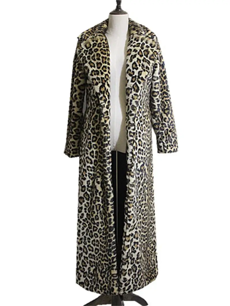 Moterų rudenį ir žiemą karšto Amerikos INS su toje pačioje gatvėje kostiumas apykaklės derliaus leopardas spausdinti stabdžių kailio ilgio tranšėjos paltai