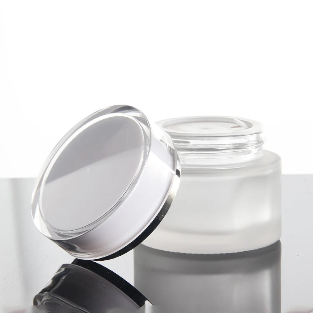 30g kosmetikos pakuotės tuščias matinio stiklo kosmetikos indelį su baltu dangteliu, 30ml kosmetika kelionės kremas daugkartiniai buteliai