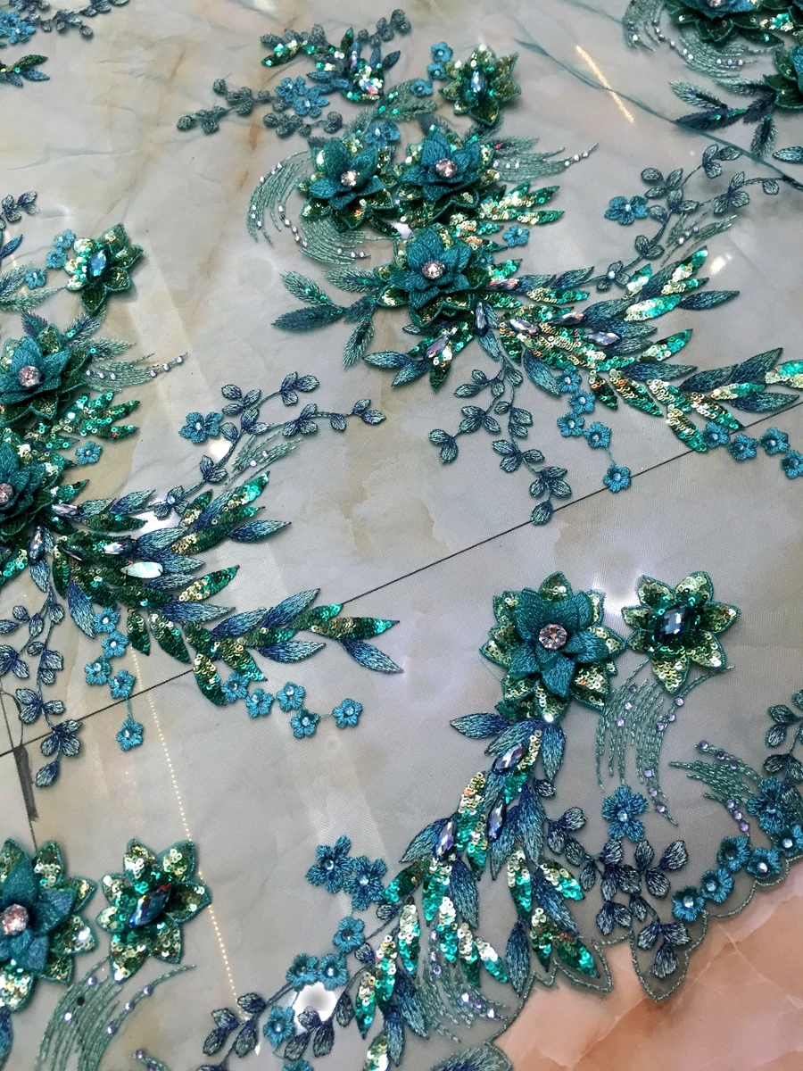 La Belleza 1 kieme Žalia 3D Gėlės vestuvių suknelė nėrinių audinio etape drabužių vakarinę suknelę nėrinių audinys 1 kiemas