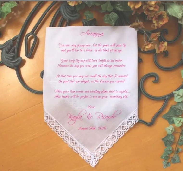 pritaikyti bet kokį vardą tekstas Gėlių Mergaitė Nosine, Gėlių mergaičių hankie, hanky, custom PRINTED vestuvių nosinė