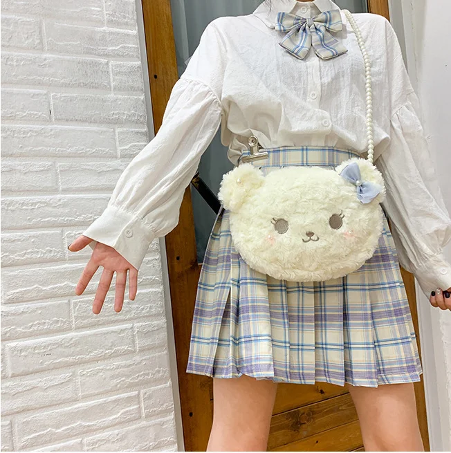 COOLFEL Naujas Japonų Lolita Peties Balta Kawaii Lokys Krepšiai Mergaitėms Cosplay Pliušinis Grandinės Pečių Maišą Telefono Monetų Krepšys