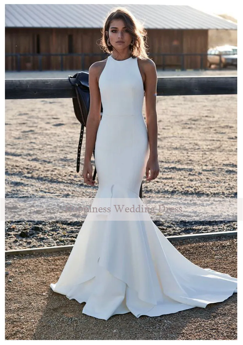 Mados White Satin Undinė Vestuvių Suknelės Backless Elegantiškas Sijonas Užsakymą Teismas Traukinio Vestido De Noiva