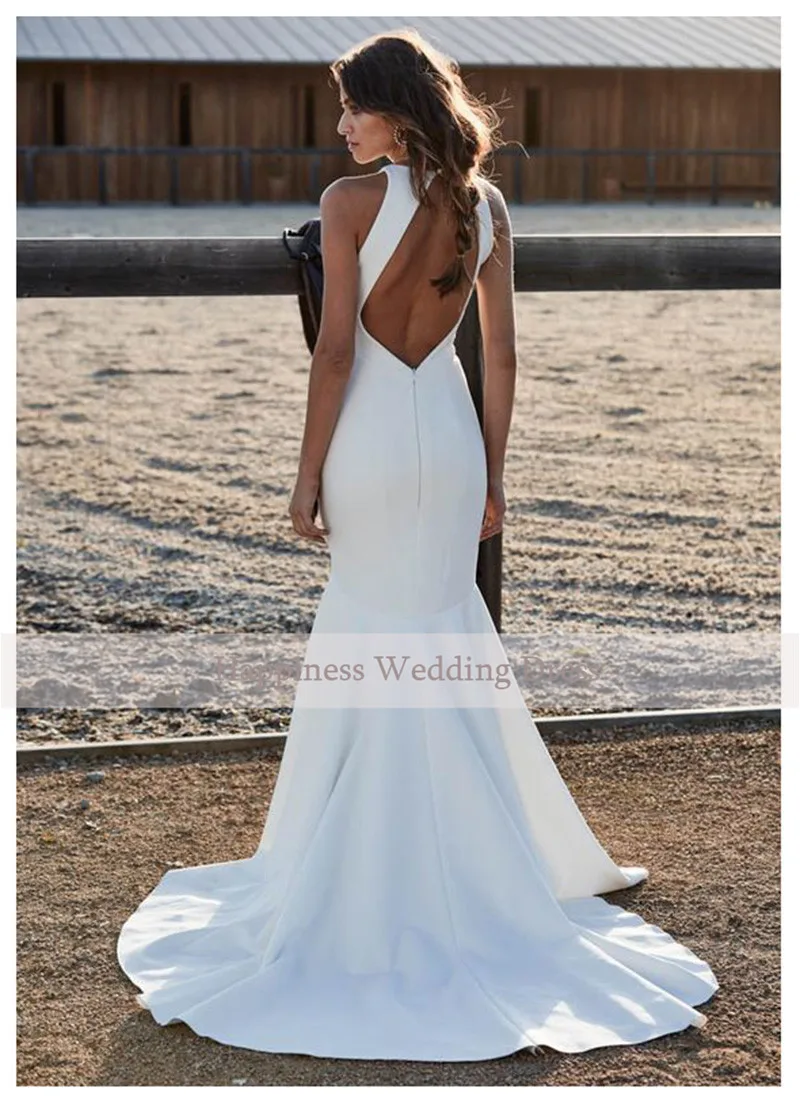 Mados White Satin Undinė Vestuvių Suknelės Backless Elegantiškas Sijonas Užsakymą Teismas Traukinio Vestido De Noiva
