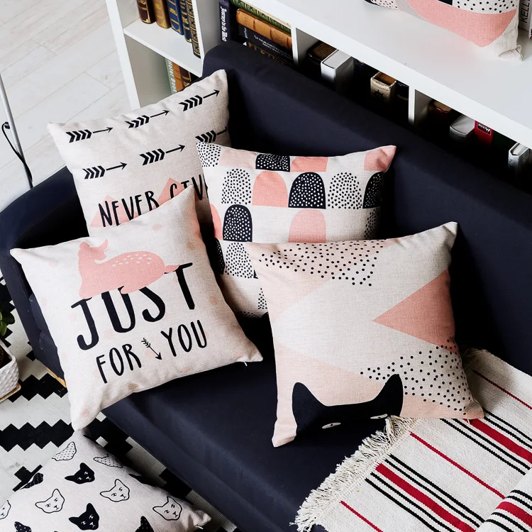 Skandinaviško Stiliaus Mesti pagalvės Katė Dekoratyvinės Pagalvėlės, Geometrinis Pagalvėlės Dangtis Namų Dekoro Rožinės spalvos Užvalkalas už sofos 45x45cm