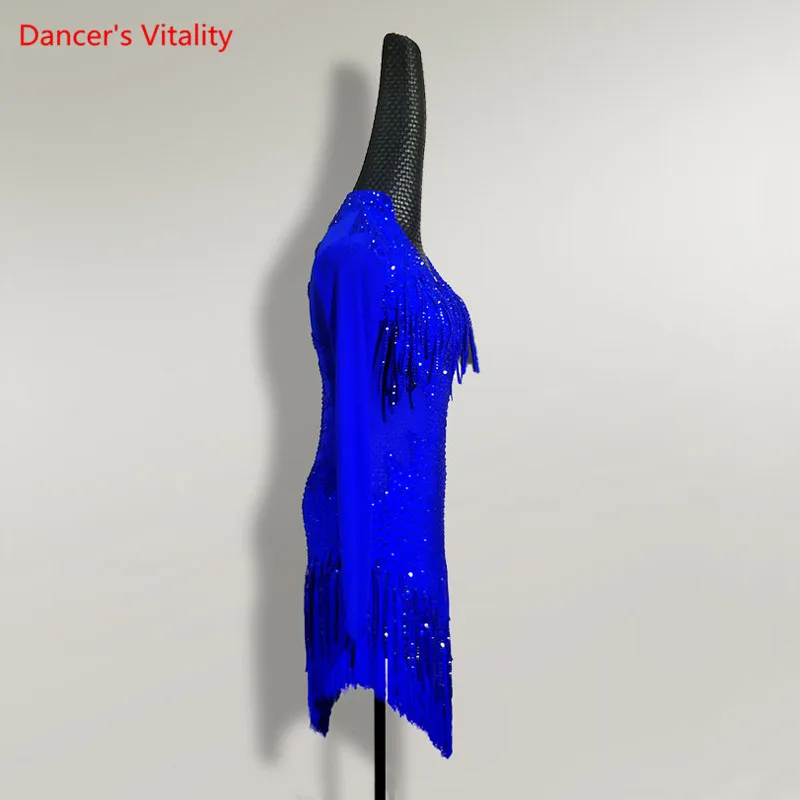 Lotynų Šokių Suknelė Visiškai Diamond Kutas Ilgas Sijonas Veiklos Drabužius High-End Užsakymą Moterų Suaugusiųjų Vaikų Competitio Drabužiai