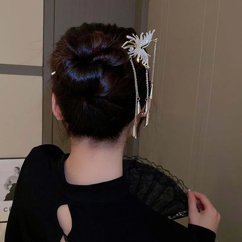Vintage Stiliaus Kinijos Drugelis Ilgai Kutas Plaukų Stick Moterų Prabanga Išskirtinį kalnų krištolas Staigius Nuotaka Vestuvių Papuošalai