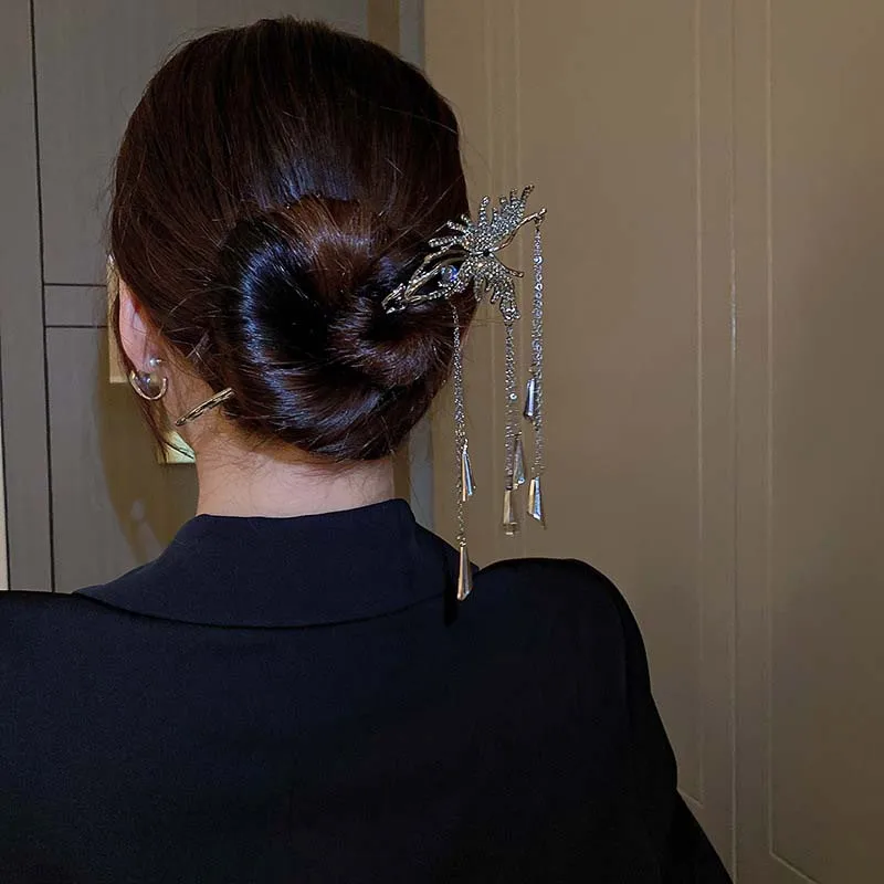 Vintage Stiliaus Kinijos Drugelis Ilgai Kutas Plaukų Stick Moterų Prabanga Išskirtinį kalnų krištolas Staigius Nuotaka Vestuvių Papuošalai