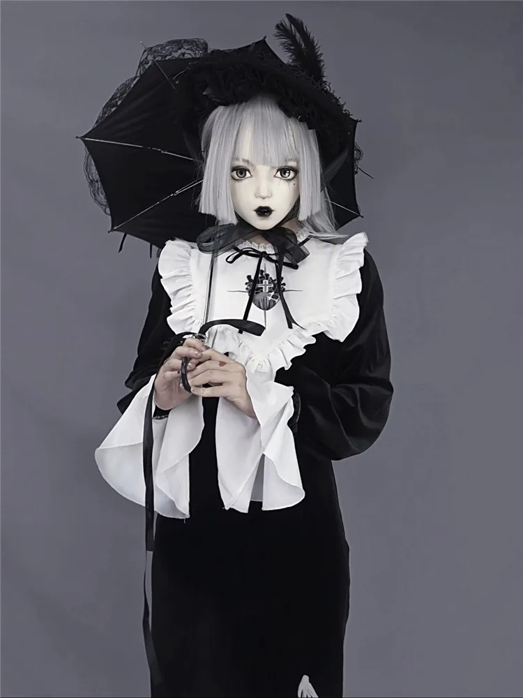 Naujas Gotikos Tamsiai Siuvinėjimo Moterų Aksomo Slim Lolita Dress Punk Loli Roko Mergaičių Anime Black Cosplay Moterų Padalinta Sexy Ilga Suknelė