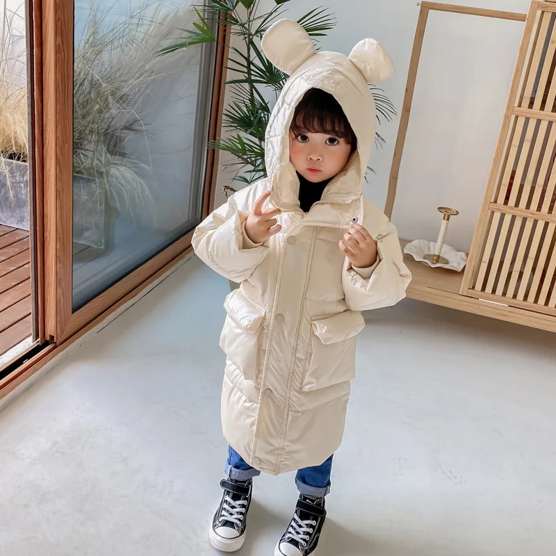 Vaikiška Šilta Paltai Žiemos Drabužių Ilga Pūkinė Striukė Korėjos Vaikai Storio Apsiaustai Su Gobtuvu Baby Berniukai& Mergaites Snowsuit Žiemos Striukė Parkas