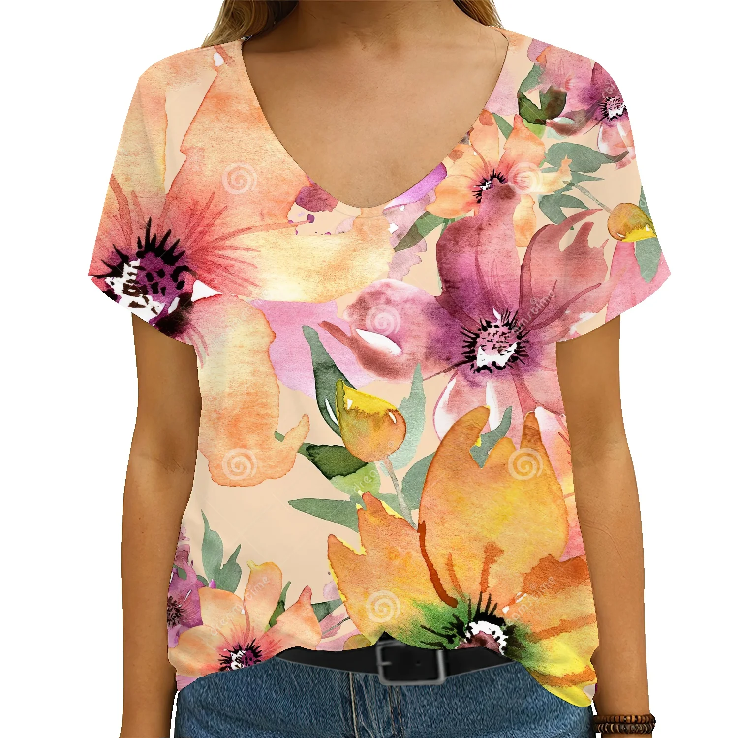 HOT2022 vasarą nauju moterų trumparankoviai marškinėliai American retro geometrinis originalus mados 3D spausdinimo seksualus V-kaklo atsitiktinis moterų