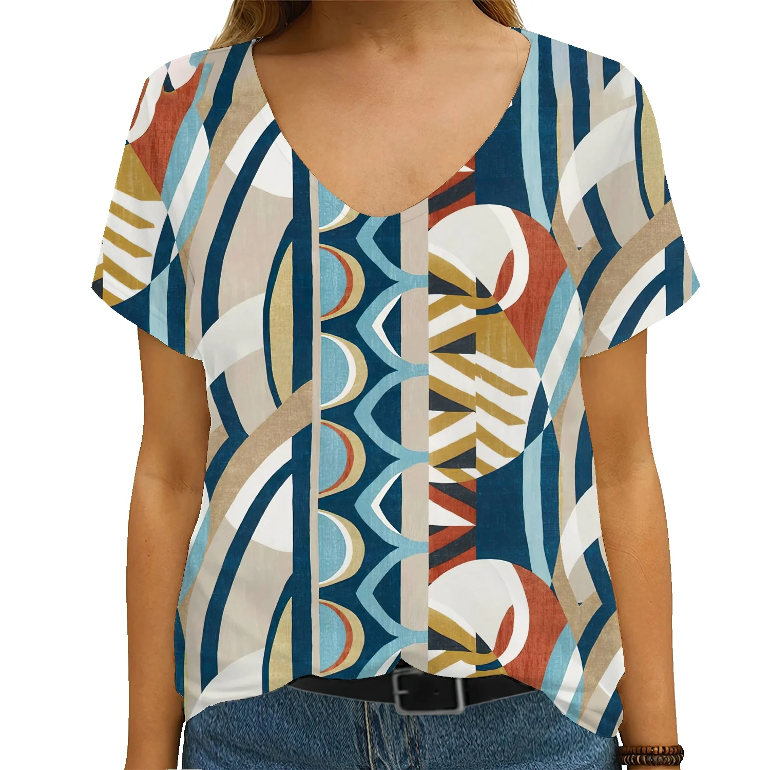 HOT2022 vasarą nauju moterų trumparankoviai marškinėliai American retro geometrinis originalus mados 3D spausdinimo seksualus V-kaklo atsitiktinis moterų