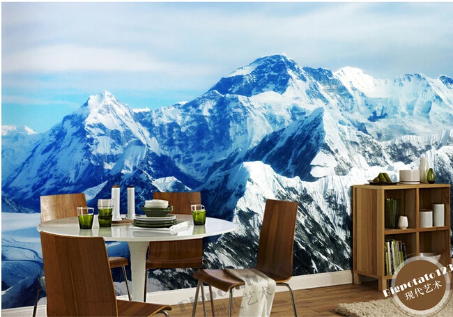Naujausius 3D freskomis, Mount Qomolangma ledo kalnų peizažas de parede Papel, gyvenamasis kambarys TV sofa-lova, miegamojo sienos popieriaus
