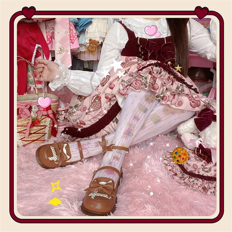 Saldus lolita batai arbatėlė kawaii princesė kawaii batai senovinių nėrinių bowknot apvalios galvos, butas kulnas moterų batai loli cosplay cos