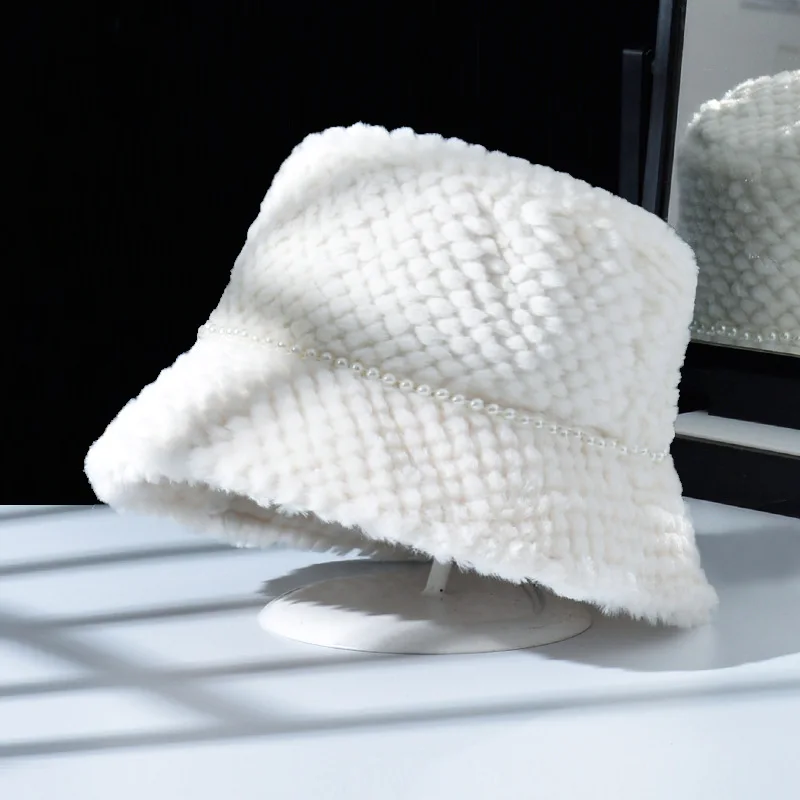 Žiemos Moteris Pearl Kibirą Skrybėlės Tirštėti Pliušinis Šiltas Mergaičių Žvejys Skrybėlę Vientisos Spalvos Rudenį Apsauga Nuo Saulės, Kepurės