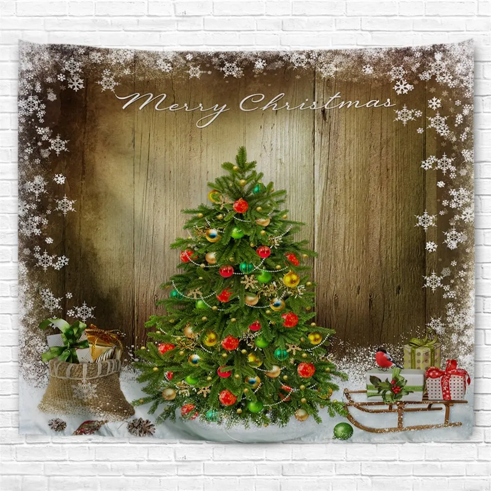 Kalėdų Gobelenas, Pušies Medis su Šiuo Dėžės Snieguotas Valdybos Kalėdos Kaimo Tema Sienos Kabinti, Miegamojo Kambarį