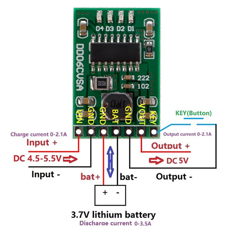 3Pcs 2.1 5V Įkrovimo/Iškrovimo(Padidinti)/Baterijos Apsauga/Indikatorių Modulis), 3,7 V Ličio DD06CVSA