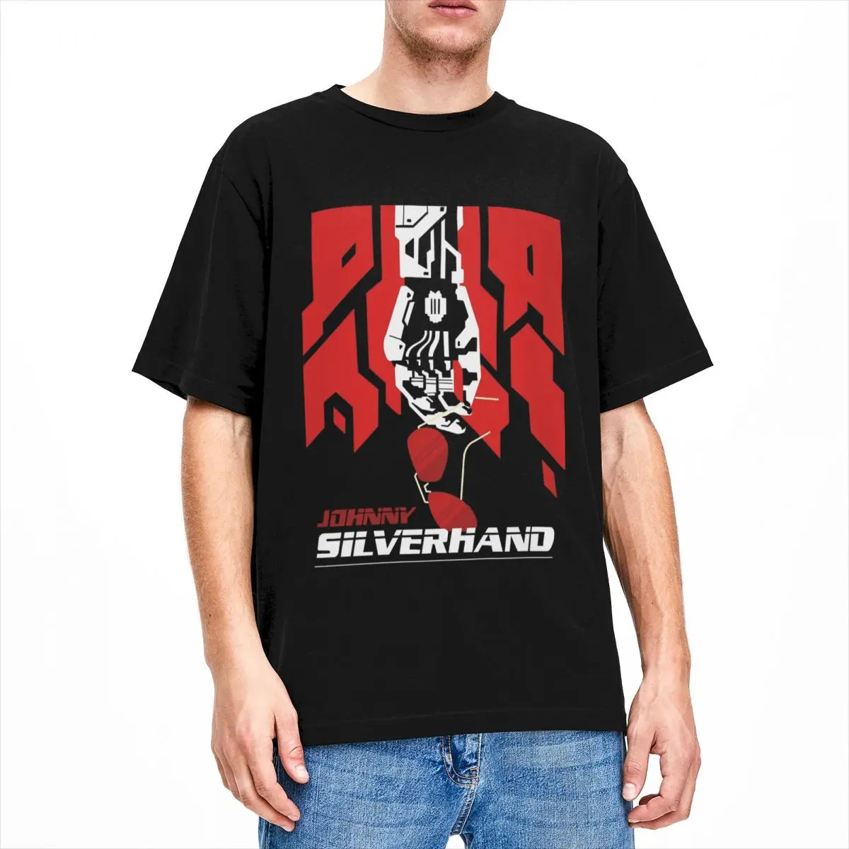 Cool Marškinėliai Johnny Silverhand Rockerboy Merch Derliaus 100% Medvilnės, Trumpomis Rankovėmis Žaidimas Naktį Miesto Cyber Marškinėliai Įgulos Kaklo Viršūnes