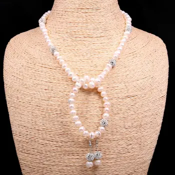 Naujas Natūralių Perlų Papuošalų Rinkinys Moterų Fine Jewelry 8-9mm Gėlavandenių Perlų Karoliai, Auskarai, Apyrankės 3 Gabalus Dovana