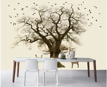 3d foto tapetai užsakymą freskos Europos didelis medis skraidantis paukštis, briedis dekoracijos namų dekoro kambarį tapetai sienos 3d
