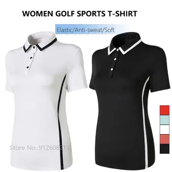 Golfo trumparankoviai Marškinėliai Moterims Quick-dry Golfo Sporto Polo T-shirt Ladies Elastinga Slim Mokymo Džersis Laisvalaikio Minkšti Viršūnes XS-XL