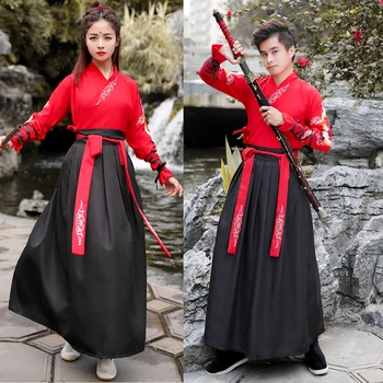Rytų Kinijos Kostiumas Hanfu Suknelė Siuvinėjimo Tang Dinastijos Vyrai Riteris, Karys, Cosplay Senovės Moterys Liaudies Šokio Spektaklis