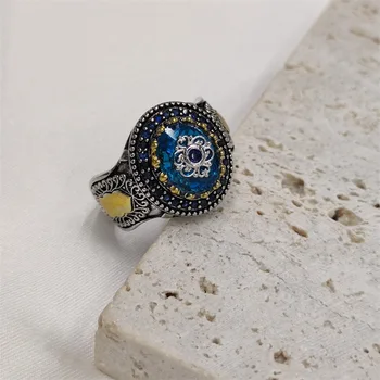 Naujas Dizainas Blue Crystal Akmens turkų Rankų darbo Žiedai Moterims Madinga Vintage Pokylių dviejų Spalvų Papuošalai Dovanos Y2k Priedai