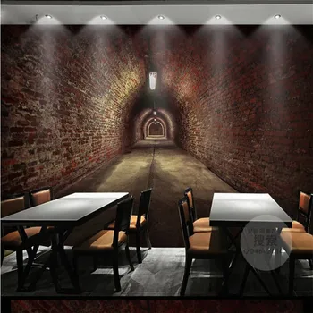 3D Stereoskopinis Pratęsimo Erdvės Sienos Freskos Raudonų Plytų Tunelio Foną Restoranas, Baras, Pramonės Dekoro Sienos Popieriaus 3D