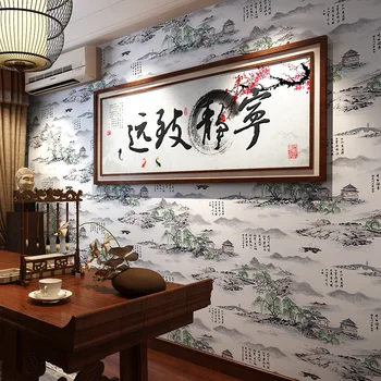 Kinijos kraštovaizdžio tapetai kambarį tyrimas arbatos fone Hotel Restaurant veranda Kinų stiliaus rašalo klasikinės ekrano užsklanda
